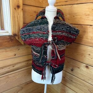 Vintage Striped Knit Sweater with Tie Closure Boho Festival Handmade